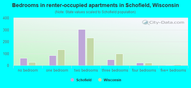 Bedrooms in renter-occupied apartments in Schofield, Wisconsin