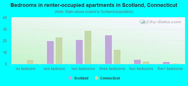 Bedrooms in renter-occupied apartments in Scotland, Connecticut