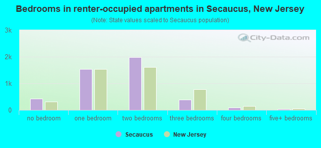 Bedrooms in renter-occupied apartments in Secaucus, New Jersey