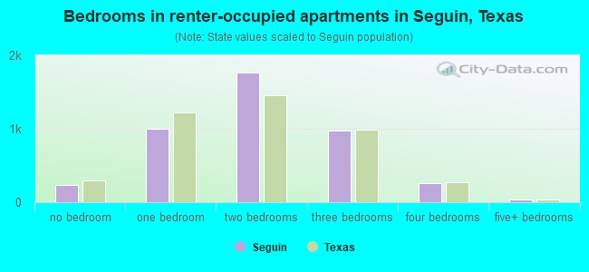 Bedrooms in renter-occupied apartments in Seguin, Texas