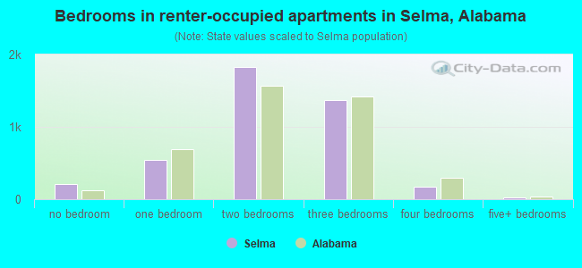 Bedrooms in renter-occupied apartments in Selma, Alabama