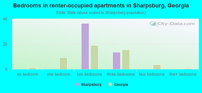 Bedrooms in renter-occupied apartments in Sharpsburg, Georgia