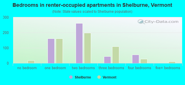 Bedrooms in renter-occupied apartments in Shelburne, Vermont