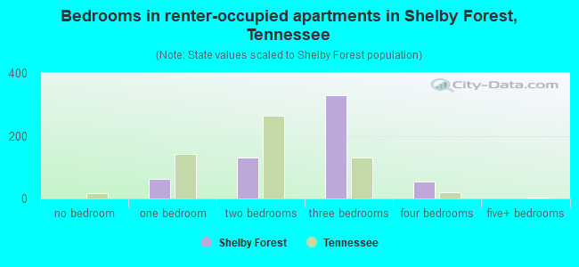 Bedrooms in renter-occupied apartments in Shelby Forest, Tennessee