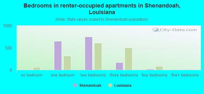 Bedrooms in renter-occupied apartments in Shenandoah, Louisiana