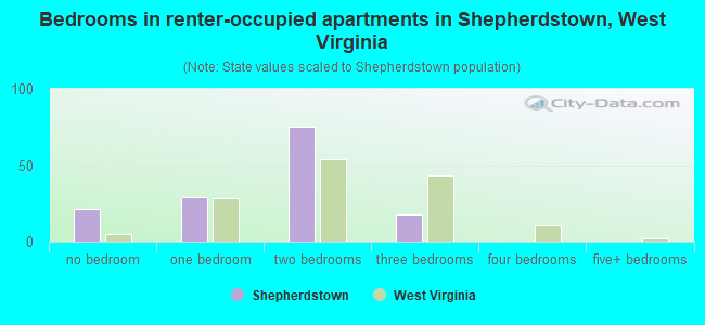 Bedrooms in renter-occupied apartments in Shepherdstown, West Virginia