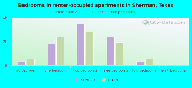 Bedrooms in renter-occupied apartments in Sherman, Texas