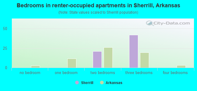 Bedrooms in renter-occupied apartments in Sherrill, Arkansas