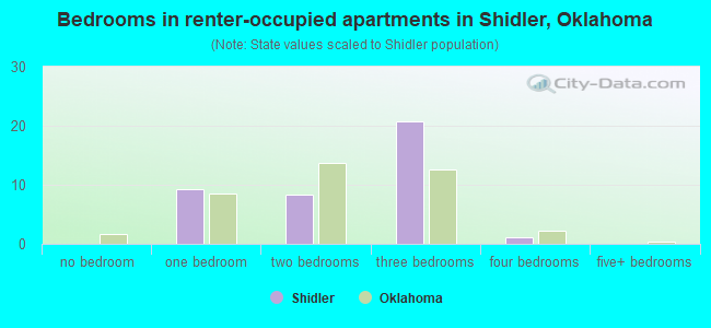 Bedrooms in renter-occupied apartments in Shidler, Oklahoma