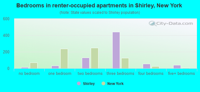 Bedrooms in renter-occupied apartments in Shirley, New York