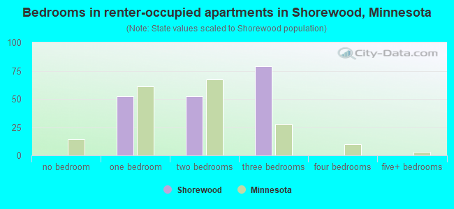 Bedrooms in renter-occupied apartments in Shorewood, Minnesota