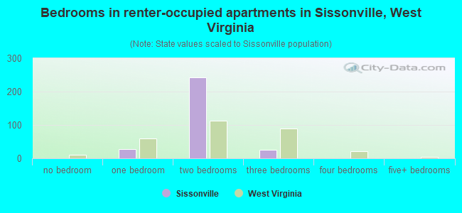 Bedrooms in renter-occupied apartments in Sissonville, West Virginia