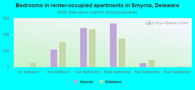 Bedrooms in renter-occupied apartments in Smyrna, Delaware