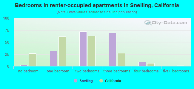 Bedrooms in renter-occupied apartments in Snelling, California