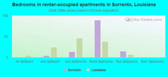 Bedrooms in renter-occupied apartments in Sorrento, Louisiana