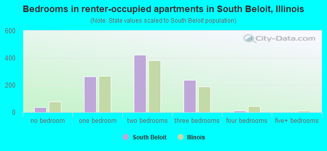 Bedrooms in renter-occupied apartments in South Beloit, Illinois