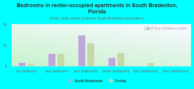 Bedrooms in renter-occupied apartments in South Bradenton, Florida