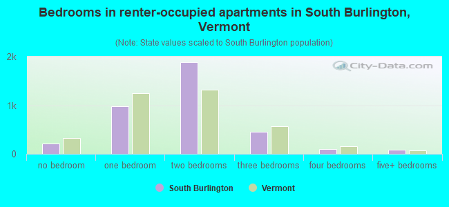 Bedrooms in renter-occupied apartments in South Burlington, Vermont