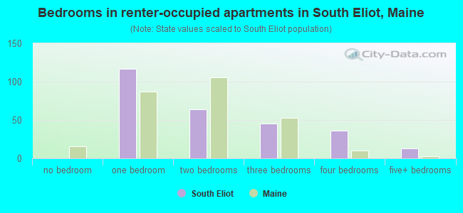 Bedrooms in renter-occupied apartments in South Eliot, Maine