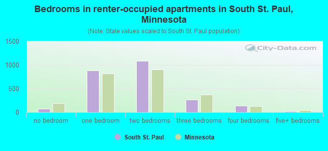 Bedrooms in renter-occupied apartments in South St. Paul, Minnesota