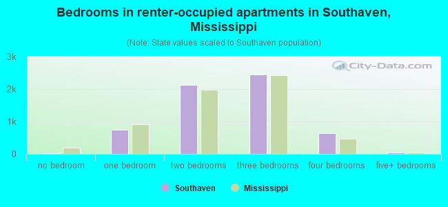 Bedrooms in renter-occupied apartments in Southaven, Mississippi