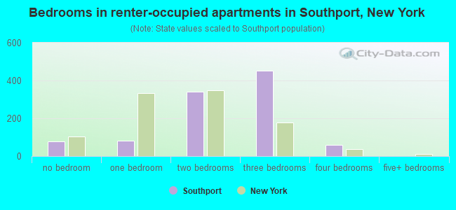 Bedrooms in renter-occupied apartments in Southport, New York