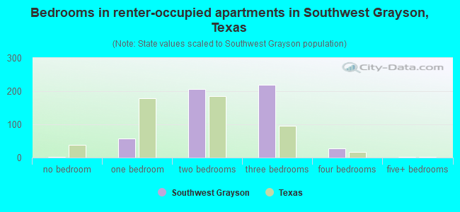 Bedrooms in renter-occupied apartments in Southwest Grayson, Texas