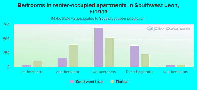 Bedrooms in renter-occupied apartments in Southwest Leon, Florida