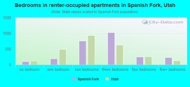 Bedrooms in renter-occupied apartments in Spanish Fork, Utah