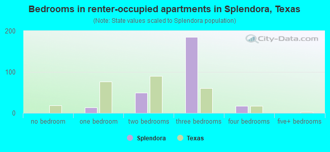 Bedrooms in renter-occupied apartments in Splendora, Texas