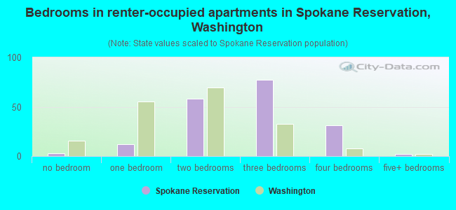 Bedrooms in renter-occupied apartments in Spokane Reservation, Washington