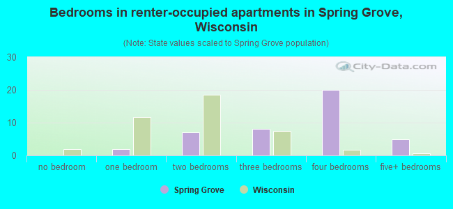 Bedrooms in renter-occupied apartments in Spring Grove, Wisconsin