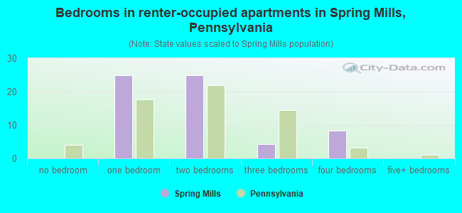 Bedrooms in renter-occupied apartments in Spring Mills, Pennsylvania