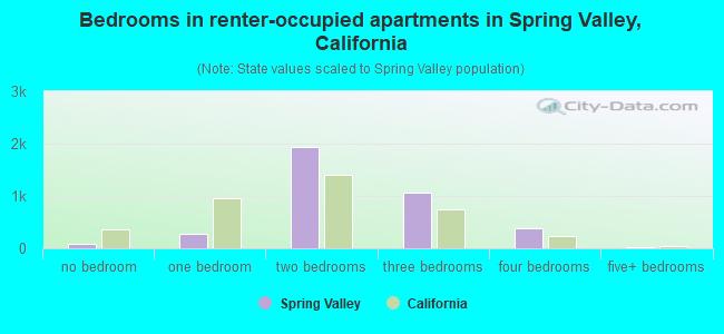 Bedrooms in renter-occupied apartments in Spring Valley, California