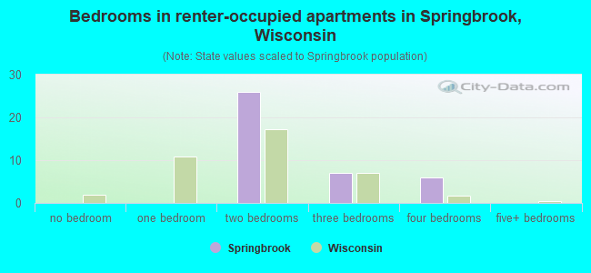 Bedrooms in renter-occupied apartments in Springbrook, Wisconsin