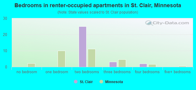 Bedrooms in renter-occupied apartments in St. Clair, Minnesota