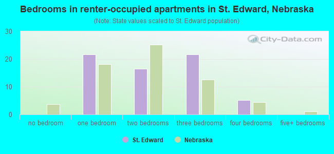 Bedrooms in renter-occupied apartments in St. Edward, Nebraska