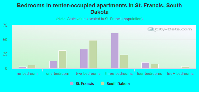 Bedrooms in renter-occupied apartments in St. Francis, South Dakota