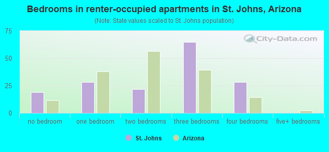 Bedrooms in renter-occupied apartments in St. Johns, Arizona