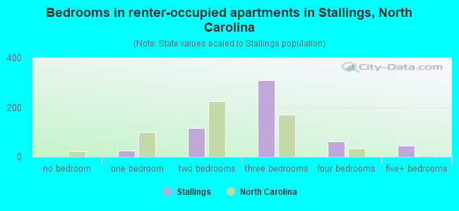 Bedrooms in renter-occupied apartments in Stallings, North Carolina