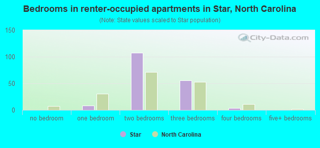 Bedrooms in renter-occupied apartments in Star, North Carolina