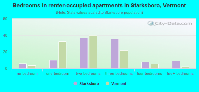 Bedrooms in renter-occupied apartments in Starksboro, Vermont