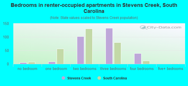 Bedrooms in renter-occupied apartments in Stevens Creek, South Carolina