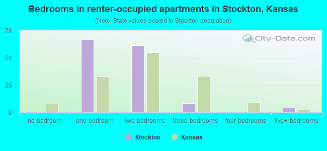 Bedrooms in renter-occupied apartments in Stockton, Kansas