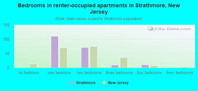 Bedrooms in renter-occupied apartments in Strathmore, New Jersey