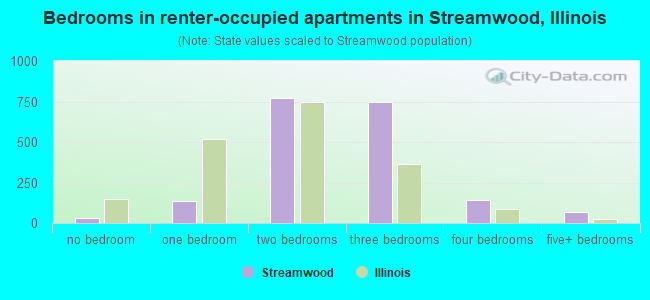 Bedrooms in renter-occupied apartments in Streamwood, Illinois