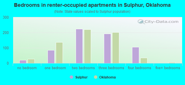 Bedrooms in renter-occupied apartments in Sulphur, Oklahoma
