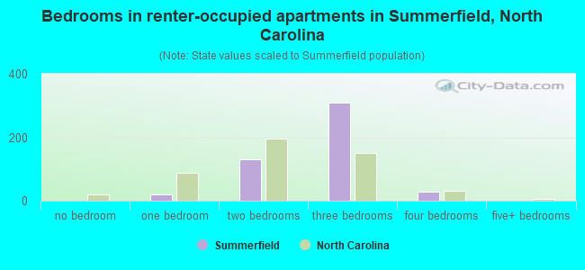 Bedrooms in renter-occupied apartments in Summerfield, North Carolina