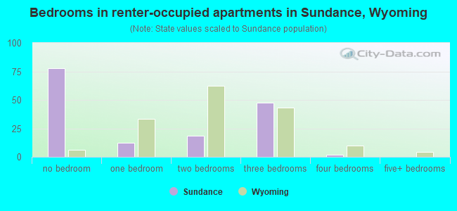 Bedrooms in renter-occupied apartments in Sundance, Wyoming