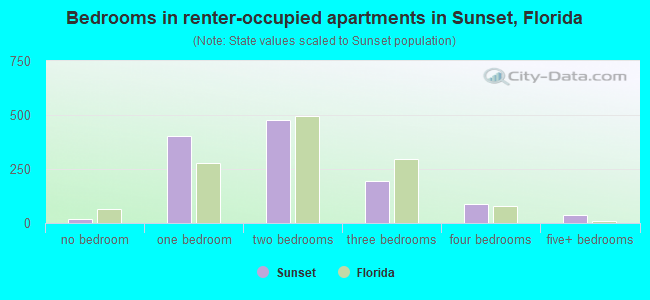 Bedrooms in renter-occupied apartments in Sunset, Florida